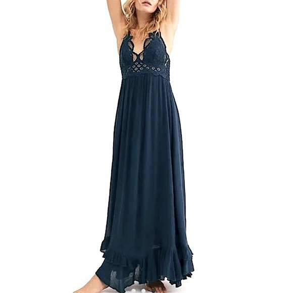 Free People Adella Maxi Slip Dress in Turquoise NWT - Picture 8 of 13